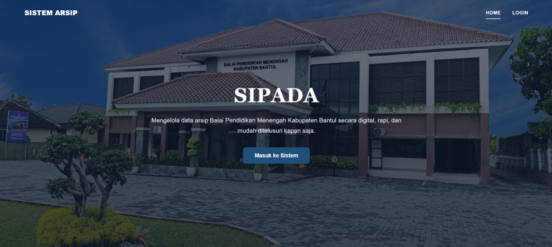 Tampilan landing page aplikasi SIPADA